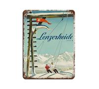 Lenzerheide Suiza Esquí Vintage Retro Cartel Metal Cartel de Estaño Arte Chic Retro Hierro Pintura Bar Gente Cueva Cafe Familia Garaje Póster Decoración de Pared 12x16inch (30x40cm)
