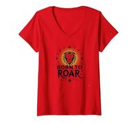 Leo Birthday Born to Roar - Regalo del Zodiaco para Mujer Camiseta Cuello V, Mujer, Rojo, XXL