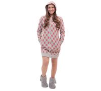 Leo Corsetteria Bata para mujer polar caliente joven invierno cuello alto botones Capucha bolsillos fantasía rombos, rojo, XXL