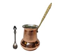 LEO Design Cafetera turca de 5 tamaños, cafetera griega árabe, estufa de café de 3 mm de grosor, martillada maciza, hecha a mano, de cobre, grabado Cezve Ibrik Briki con mango de madera/latón (mango