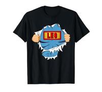Leo Nombre de Superhéroe Regalo para niños llamados Leo Camiseta gráfica económica, Hombre, Negro, XL