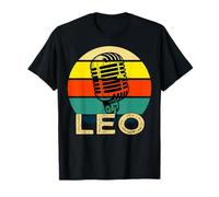 Leo Nombre Retro Micrófono Música Divertida 80s Vintage Amantes Camiseta
