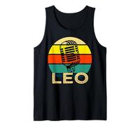 Leo Nombre Retro Micrófono Música Divertida 80s Vintage Amantes Camiseta sin Mangas