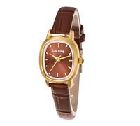 LEO RING Relojes dorados para mujer, reloj de pulsera analógico cuadrado de lujo, correa de cuero marrón delicado, reloj pequeño de moda con caja oblonga de acero inoxidable, incluye herramienta de
