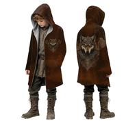 Leo Rojo Vikingo Medio Largo Niño Capa Sudadera con Capucha Impresión 3D Chaqueta de Punto Sudadera Niños Sudadera con Capucha Capas Traje Medieval Hombre Chaqueta de Cabo para Halloween 9 10 Años 17