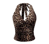 Leo Top Mujer Sexy Neckholder Partytop Oktoberfest Top Leoparden Tank Tops Festival Outfit Y2K Tops Retro V-Cuello Tops Verano Tops Espalda Libre Camisas Elegantes Tirantes Estampado Leopardo, caqui