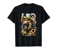 Leo Zodiaco el león astrología cumpleaños diseño Camiseta gráfica económica, Hombre, Negro, S