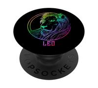 Leo Zodiaco León Arco Iris Gradiente Astrología Arte Gráfico PopSockets PopGrip Adhesivo