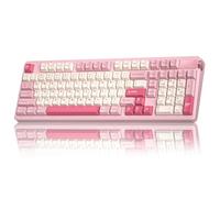 LEOBOG A98 Teclado mecánico inalámbrico, trimodo BT5.0/2.4GHz/USB-C, teclado cremoso con teclado numérico, estructura de junta intercambiable en caliente, teclas PBT, teclado RGB retroiluminado rosa
