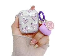 leobray Funda compatible con AirPods 1 y 2 para mujeres y niñas, bonito diseño de corazones, funda de TPU suave con llavero, antipolvo, a prueba de golpes, funda protectora para AirPods 1 y 2