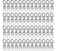 LEOBRO 120 cierres de langosta con llavero, kit de fabricación de llaveros, 60 cierres de mosquetón de metal giratorios y 60 aros para llaveros, fabricación de joyas, cordón, llaves, abalorios,