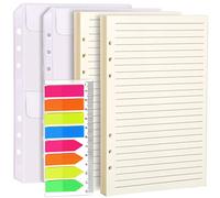 LEOBRO Juego de papel de recambio A5, 2 paquetes de papel de línea rayado recargable, 2 bolsillos para carpeta, 160 banderas de notas, pestañas de índice con regla, papel de hojas sueltas de 6