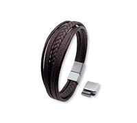 LEODYNE Pulsera de piel trenzada en color negro y marrón - Pulsera para hombre con cierre magnético de acero inoxidable pulsera para hombre incluye eslabón extra, S - 17.5cm, Cuero