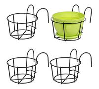Leoenir - Paquete de 4 macetas Redondas para Colgar, Soporte de Metal para macetas para balcón y Valla, Color Negro