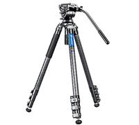 Leofoto LVM-324C Trípode de fibra de carbono de 4 secciones con kit de cabezal de video fluido BV-10/cuenco integrado de 75 mm/con base de nivelación de 75 mm/sistema de trípode de video de la serie Manba LVM