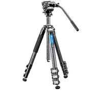 Leofoto Trípode de fibra de carbono de 4 secciones LV-324C con kit de cabezal de vídeo fluido BV-10 Manba LV Series Sistemas de cabezal de vídeo