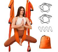 Leogreen Columpio de Yoga Aéreo, Aerial Hamaca de Yoga, Juego de Hamaca de Yoga con Accesorios, Carga de 300 kg, para Ejercicios de Inversión de Yoga Antigravedad (Naranja y rojo)