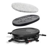 Leogreen Raclette Eléctrica 4 en 1 con 8 Mini Sartenes, 900 W | 3 placas intercambiables, con piedra, plancha para crepes, bandeja para hornear, antiadherentes, aptas para lavavajillas