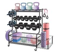 Leogreen Soporte Para Mancuernas Gimnasio En Casa, Estante De Pesas Yoga, Para Guardar Pesas Rusas, Rodillos de Espuma, Soporte Para Mancuernas con Ganchos y Ruedas