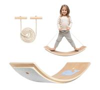 Leogreen Tabla de balanceo para niños con protección de dedos, Tabla de equilibrio Montessori con cuerda/antideslizante/fieltro,Tabla curva madera niños