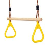 Leogreen Columpios de Cadena para Niños, Columpio Infantil Trapecio con Anillos, Columpio Trapecio de Madera de Árbol para Exterior e Interior, Amarillo