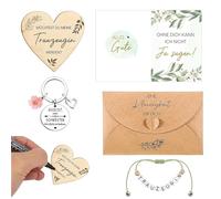 LEOINAER Invitación Única para Dama de Honor con Pulsera,Corazón de Madera y Tarjeta Personalizada,Regalo para Tu Gran Día,[Möchtest du Meine Trauzeugin Werden],Regalo para tu Dama de Honor