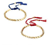 LEOINAER Pulseras de Cuentas de Cobre Estilo Tibetano, 2 Piezas Ajustables de 16-25 cm con Cordón Trenzado, Brazaletes Unisex para Uso Diario, Parejas, Familia, Amigos y Regalo con Significado