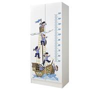 leomark Armario Blanco Roma 2 Puertas para Dormitorio Infantil Juvenil o Recibidor, con Estantes y Espacio para Colgar Ropa, Diseño Moderno, 70x42,5x161,5 cm (Marineros en el Barco)
