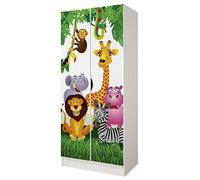 leomark Armario Blanco Roma 2 Puertas para Dormitorio Infantil Juvenil o Recibidor, con Estantes y Espacio para Colgar Ropa, Diseño Moderno, Mueble de Madera MDF 70x42,5x161,5 cm (Animales)