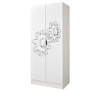 leomark Armario Blanco Roma 2 Puertas para Dormitorio Infantil Juvenil o Recibidor, con Estantes y Espacio para Colgar Ropa, Diseño Moderno, Mueble de Madera MDF 70x42,5x161,5 cm (Turbinas)