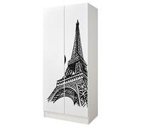 leomark Armario Funcional de Madera - Roma - con Puertas correderas, Dim: 70 x 42,5 x 161,5 cm (Alto) Blanco Armario para niños (Torre Eiffel), para Habitacion Bebés Guardería Dormitorio