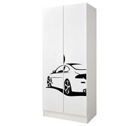 leomark Armario Funcional de Madera - Roma - con Puertas correderas, Dim: 70 x 42,5 x 161,5 cm (Alto) Blanco Armario para niños (Car Sport), para Habitacion Bebés Guardería Dormitorio