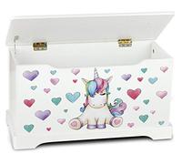 leomark Baúl Infantil 2 en 1 para Juguetes y Accesorios Caja de Almacenaje con Tapa Segura y Asiento Organizador para Habitaciones Infantiles Montaje Fácil 59x26x32 cm Diseño Unicornio