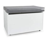 leomark Blanco Caja de madera banco XXL con almacenamiento para juguetes con Asiento, Baúl de juguetes sobre ruedas + Almohada - Cojín, Dim: 71 cm x 40 cm x 45 cm/WxDxH/