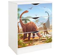 leomark Blanco Cajonera de Madera - Roma - Blanca Mesita con cajones, Armario de Dormitorio, Estilo escandinavo, Dim: 60 x 42 x 78 (H) cm, Impresión UV (Jurásico Dino)