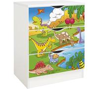 leomark Blanco Cajonera de Madera - Roma - Blanca Mesita con cajones, Armario de Dormitorio, Estilo escandinavo, Dim: 78 (H) cm, Impresión UV (Dinosaurios)