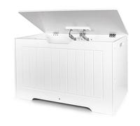 Leomark Caja de juguetes de madera blanca Decoria con cierre seguro organizador almacenaje para habitacion salon oficina pasillo baul grande para juguetes y libros resistente facil montaje 76x40x48 cm