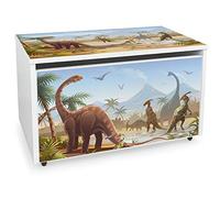 leomark Caja de Madera Blanca con Almacenamiento 71x40x46 cm Dinosaurios | Blanco Caja de madera banco, Ancho: 40 cm, Alto sin ruedas: 41 cm, 79 x 49 x 13 cm, Peso 14 kg, Tiempo de montaje, 20 minutos