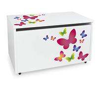 leomark Caja de Madera Blanca con Almacenamiento 71x40x46 cm Mariposas | Blanco Caja de madera banco, Ancho: 40 cm, Alto sin ruedas: 41 cm, Diámetro de la rueda: 30 mm, Tiempo de montaje, 20 minutos
