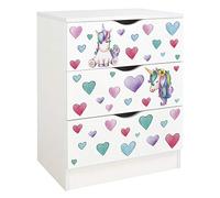 leomark Cajonera de Madera - Roma - Blanca Mesita con cajones, Armario de Dormitorio, Estilo escandinavo, a la habitación de los niños, Dim: 60 x 42 x 78 (H) cm (Unicornio)