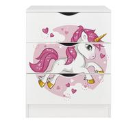 leomark Cajonera de Madera - Roma - Blanca Mesita con cajones, Armario de Dormitorio, Estilo escandinavo, a la habitación de los niños, Dim: 60 x 42 x 78 (H) cm (Unicornio Rosa)