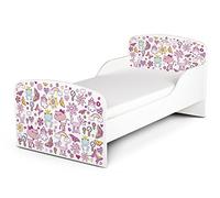 leomark Cama Infantil Completa de Madera - Princesa - Marco de Cama, Colchón, Somier, Blanco Muebles para Niños, Moderno Dormitorio, Impresa Mobiliario, Espacio para Dormir: 140/70 cm