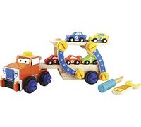 LEOMARK camion Madera Remolque Desmontable Coches Carreras Multicolor Juego Montaje Manual Transportar 5 vehiculos Taller Infantil Aprendizaje Habilidad Regalo ninos 3 Anos