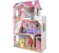 leomark Casa de Muñecas de Madera con Ascensor - Bella Apartamento - Equipo Completo, 3 Pisos, con Muebles y Accesorios (14 Elementos), Color Rosa con LED