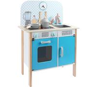 Leomark Cocina de Juguete de Madera Menfi para Niños con Accesorios, Colores Pastel, Horno con Puerta Magnética, Fregadero Extraíble, Reloj y Placa con Luz y Sonido, Guardería o Regalo Infantil