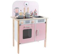 Leomark Cocina de Juguete de Madera Menfi para Niños con Accesorios, Colores Pastel, Horno con Puerta Magnética, Fregadero Extraíble, Reloj y Placa con Luz y Sonido, Guardería o Regalo Infantil, Rosa