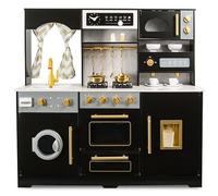 Leomark Cocina de Juguete de Madera Negra con Mármol y Detalles Royal Black | Con Mármol y Detalles Dorados Infantil, Accesorios Incluidos Grifo, con Agua Real Microondas Horno Cafetera, Material Madera