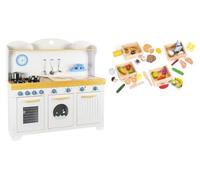 Leomark Cocina de Juguete de Madera Saint Tropez + Cajas de Madera con Productos alimenticios - Cocina Infantil con Accesorios, Dim: 106,5 x 32 x 107 (Altura) cm