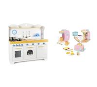 Leomark Cocina de Juguete de Madera Saint Tropez + Conjunto de electrodomésticos: Batidora, Tostadora, Cafetera - Cocina Infantil con Accesorios