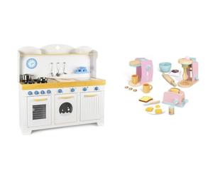 Leomark Cocina de Juguete de Madera Saint Tropez + Conjunto de electrodomésticos: Batidora, Tostadora, Cafetera - Cocina Infantil con Accesorios